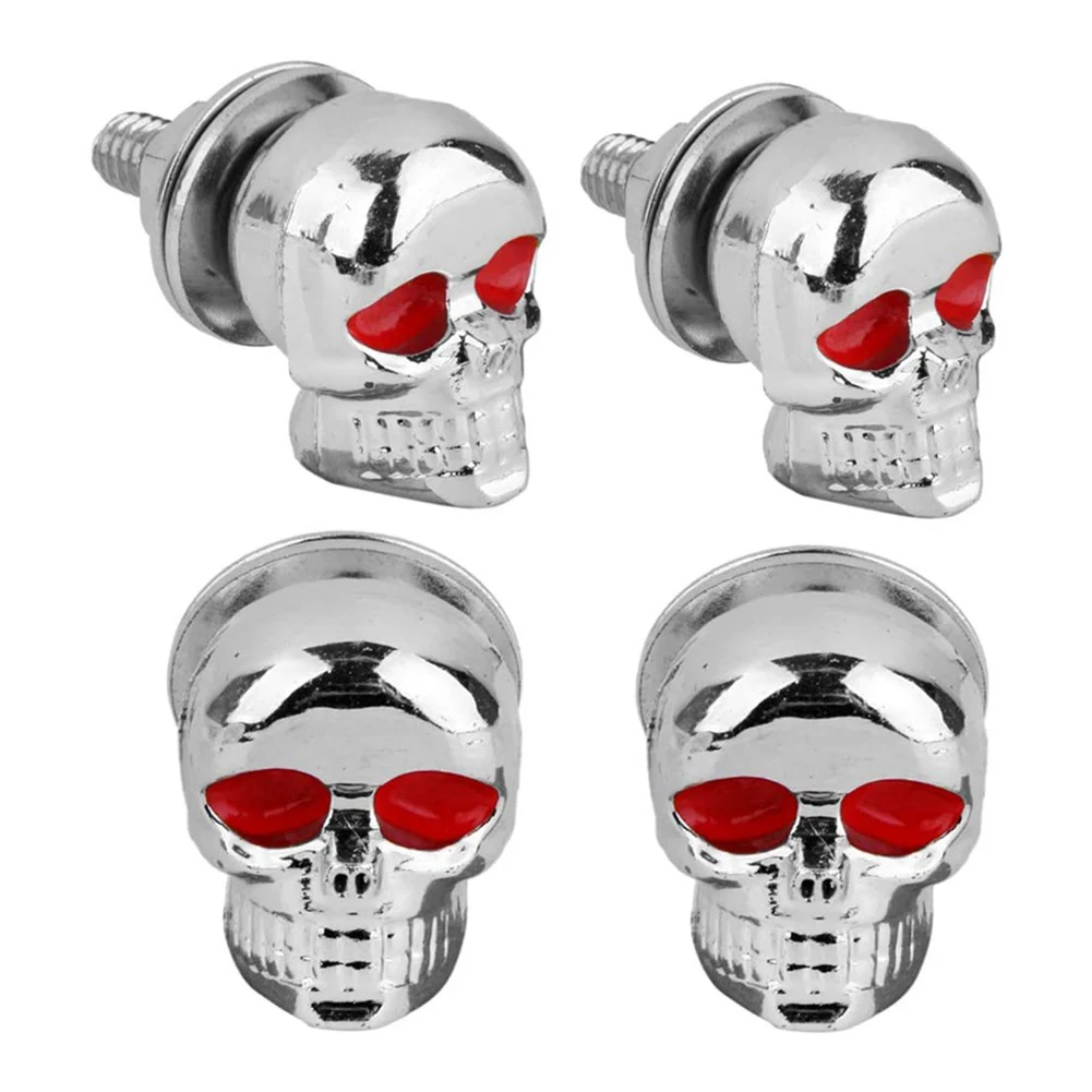 2Pcs Skull License Plate Frame Bolts Screws Fastener Cap Bolts Auto License Plate Screws For Motorcycle