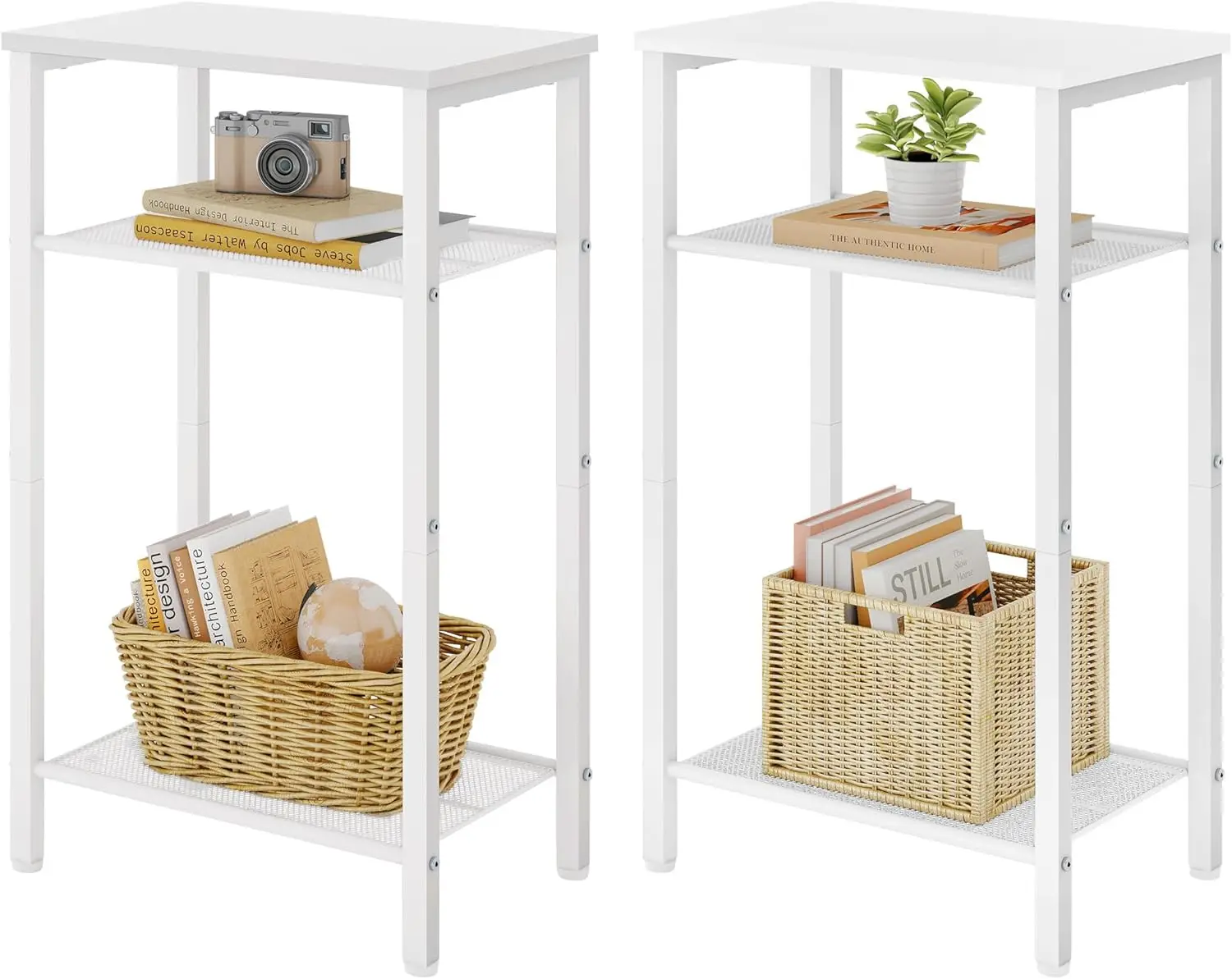 

2-Set 3 Tier End Table, Telephone Table Set of 2, Tall Side Table with Storage Set of 2, Small Nightstand for Small Spaces