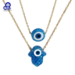 Lucky Eye Fatima Hamsa Hand Turkish Evil Eye Necklace Stainless Steel Long Chain Necklace for Women Girls Men Fashion Jewelry