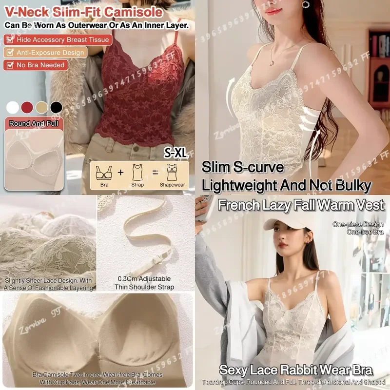 Red Lace Camisole with Chest Pad Slimming Gathering Tube Top Beautiful Back Design Festive Ladies Tank Top for Women
