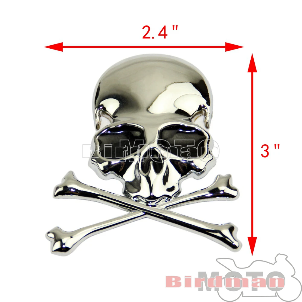For Harley Chopper Bobber Custom Honda BMW Suzuki 3D Chrome Metal Skull Skeleton Car Trunk Tailgate Emblems Badges Decal Sticker view 2