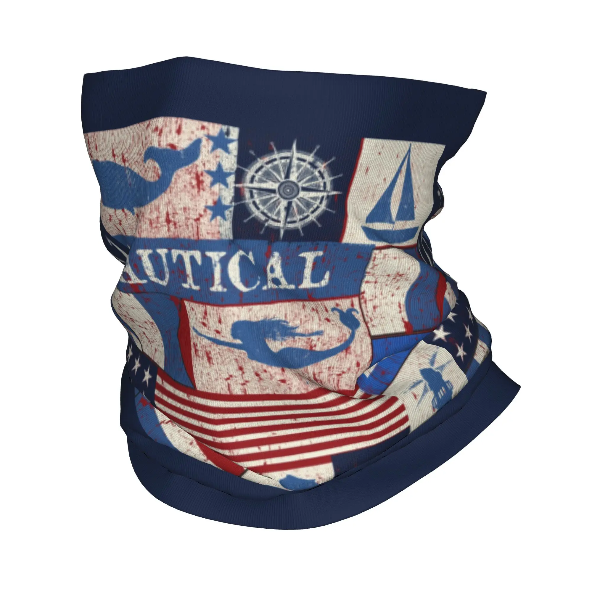 

Custom Vintage Nautical Symbols Bandana Neck Warmer Women Men Winter Hiking Ski Scarf Gaiter Sailor Anchor Face Cover