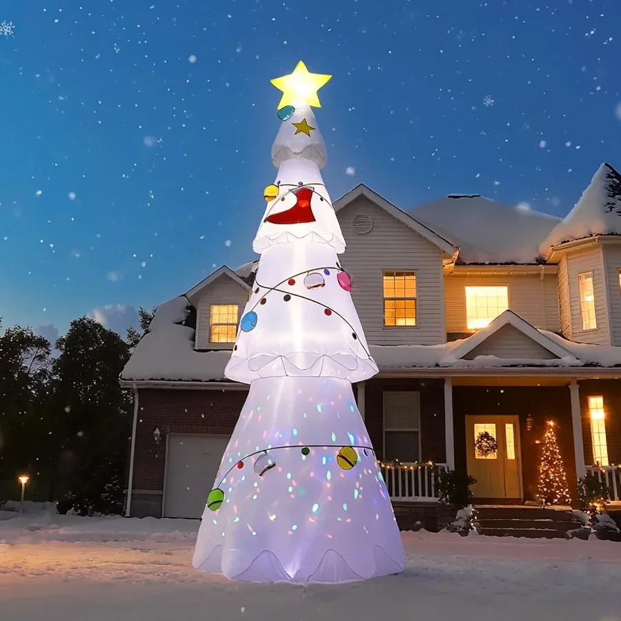 

10FT Inflatable Christmas Tree White Christmas Tree with Colorful Rotating LED Lights Blow Up Yard Decorations Christmass Outdo