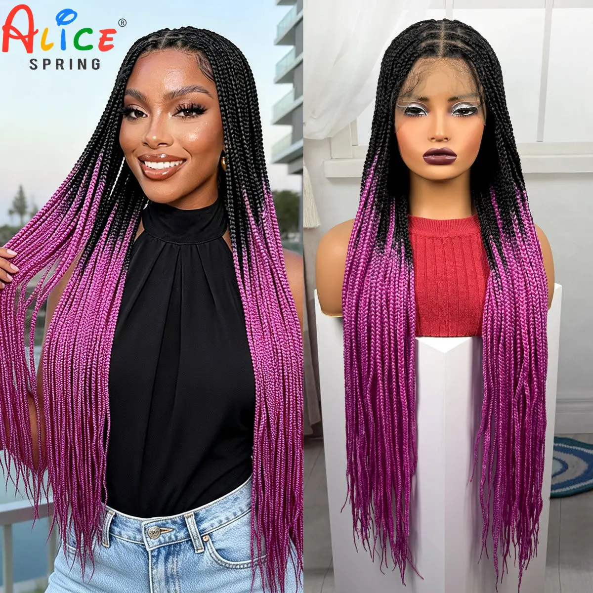 36inch-long-pink-color-box-braided-wigs-synthetic-full-lace-knotless-braids-wigs-with-baby-hair-for-black-women