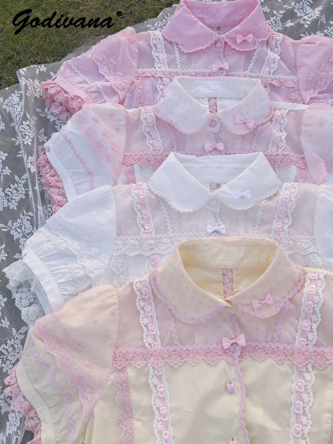 Girls Lolita Inner Wear Original Design New Summer Women's Pure Cotton Short Shirt Op Cute Sweet Lace Bow Shirt Blouses