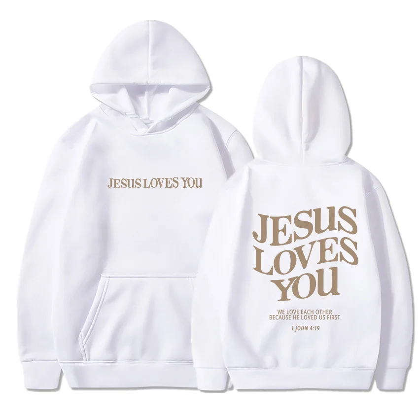 JESUS LOVES YOU Print Hoodies for Men Women Casual Long Sleeve Hooded Sweatshirts Hip Hop Harajuku Hoodie Y2k Men Tops Hoodie