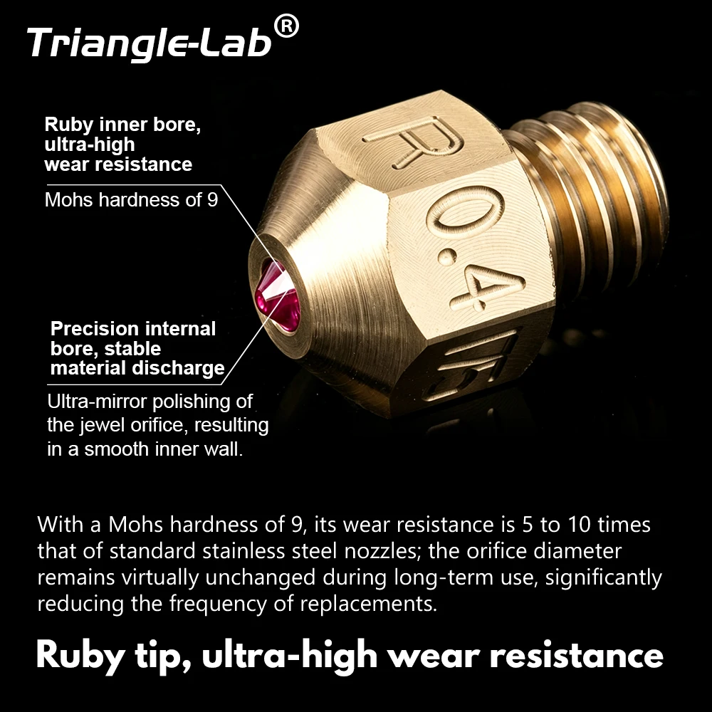 Trianglelab®MK8 Brass Plated Copper Ruby Nozzle Ultra High Temperature Compatible With Special Materials PETG ABS PEI PEEK NYLON