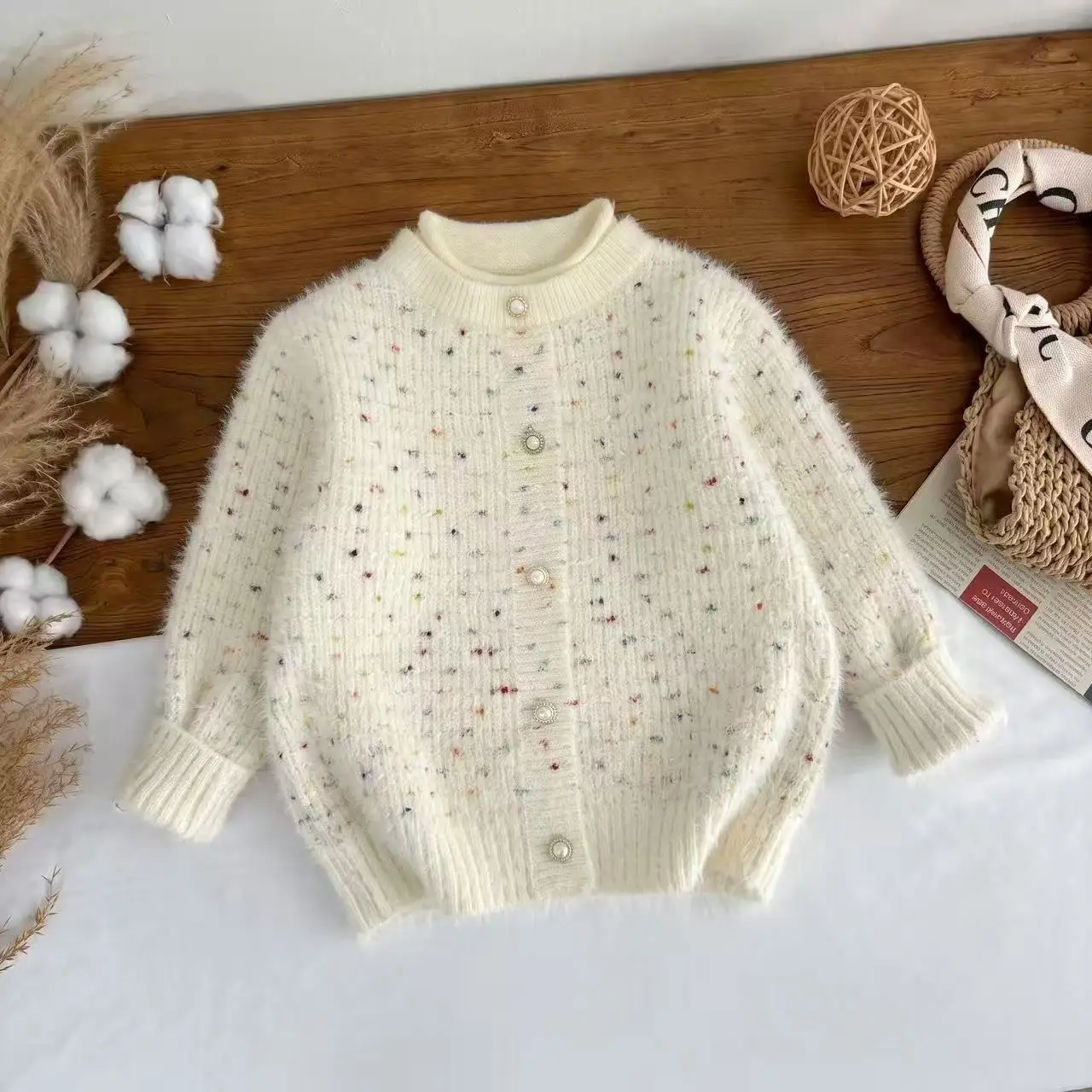 Girls Thick High Neck Sweater 2026 New Style Fragrant Base Fashion and Versatile Knitted Sweater for Children Warmth