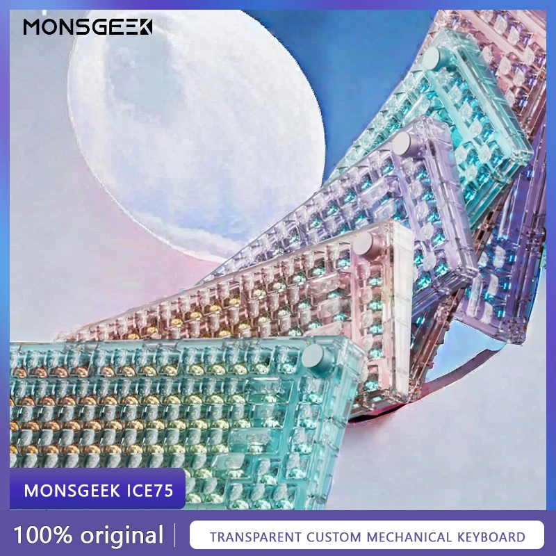 

Monsgeek Ice75 Ke'y'bo Three Mode Custom Minimalist Mechanical Keyboard Gasket Transparent Ice Keyboard Rgb Light 3000mah