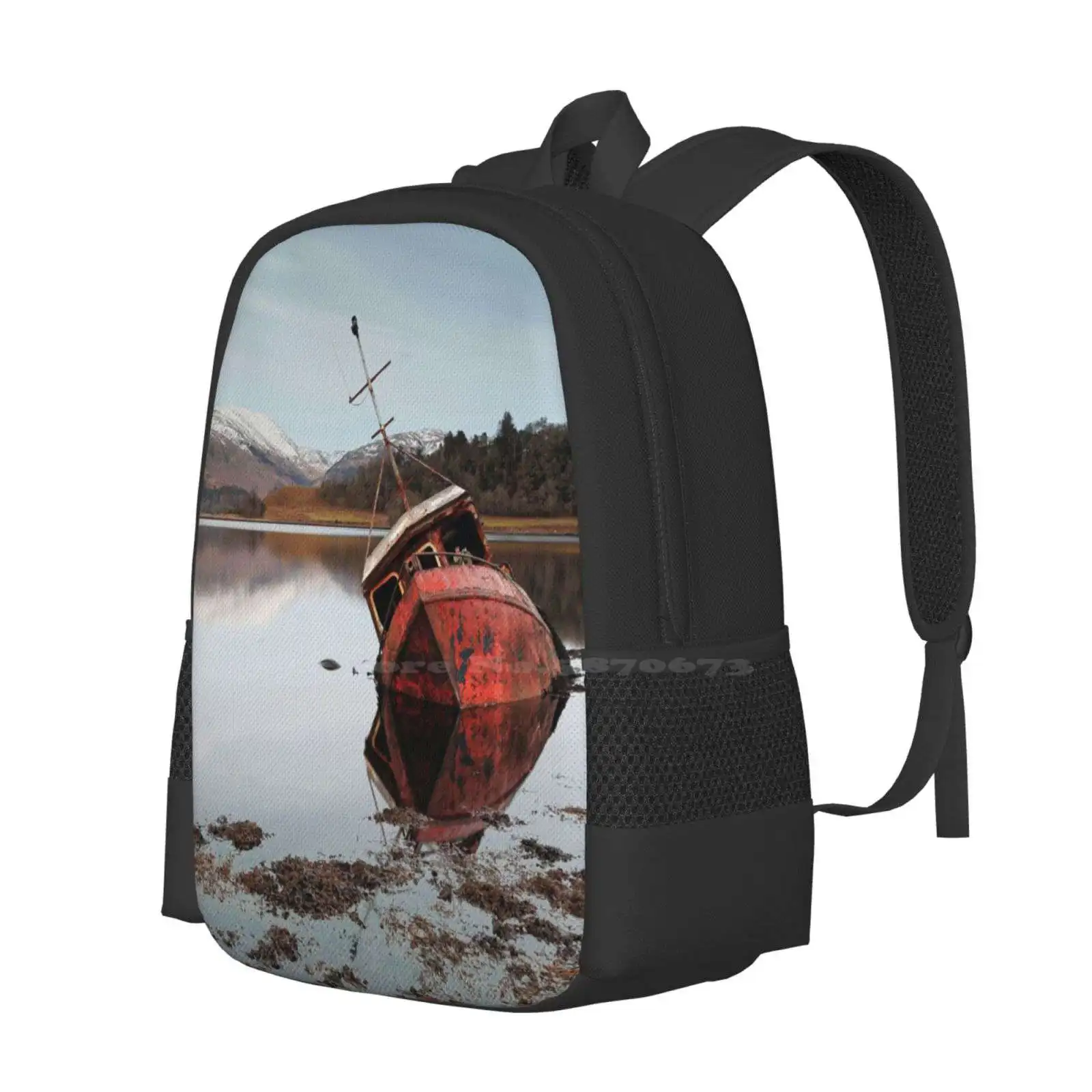 Scottish Highlands Red Wrecked Boat Mochila, Bolsa Estudantil, Bolsas Unisex, Student Loch, Reflexo, Novidades