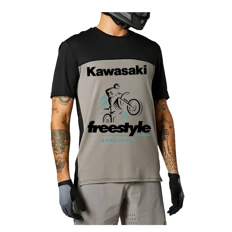 تي شيرت كاواساكي مطبوع ثلاثي الأبعاد، نوع التجفيف السريع المسامي، ملابس رياضية لسباق الدراجات النارية على الطرق الوعرة من Hilly