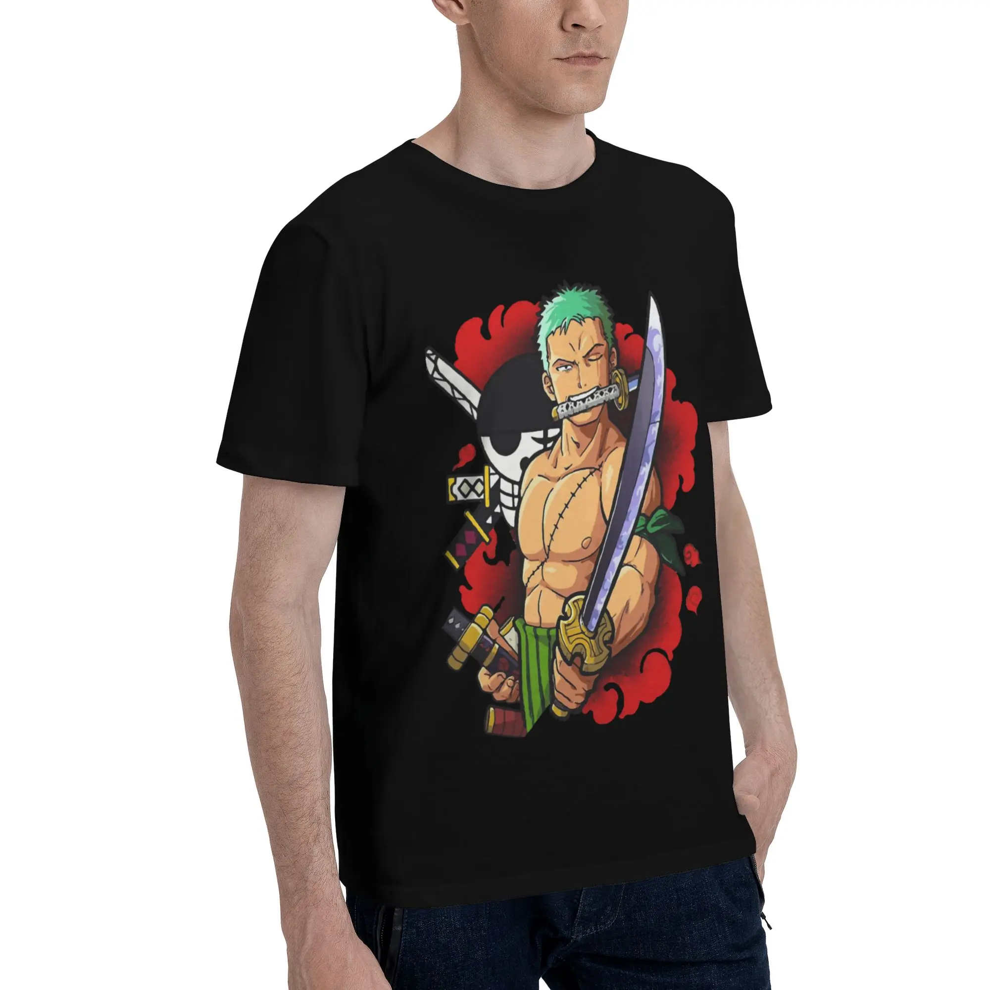Zoro  Men T Shirt One Piece Awesome Tees Short Sleeve Round Collar Cotton Gift Idea Tops T-Shirt