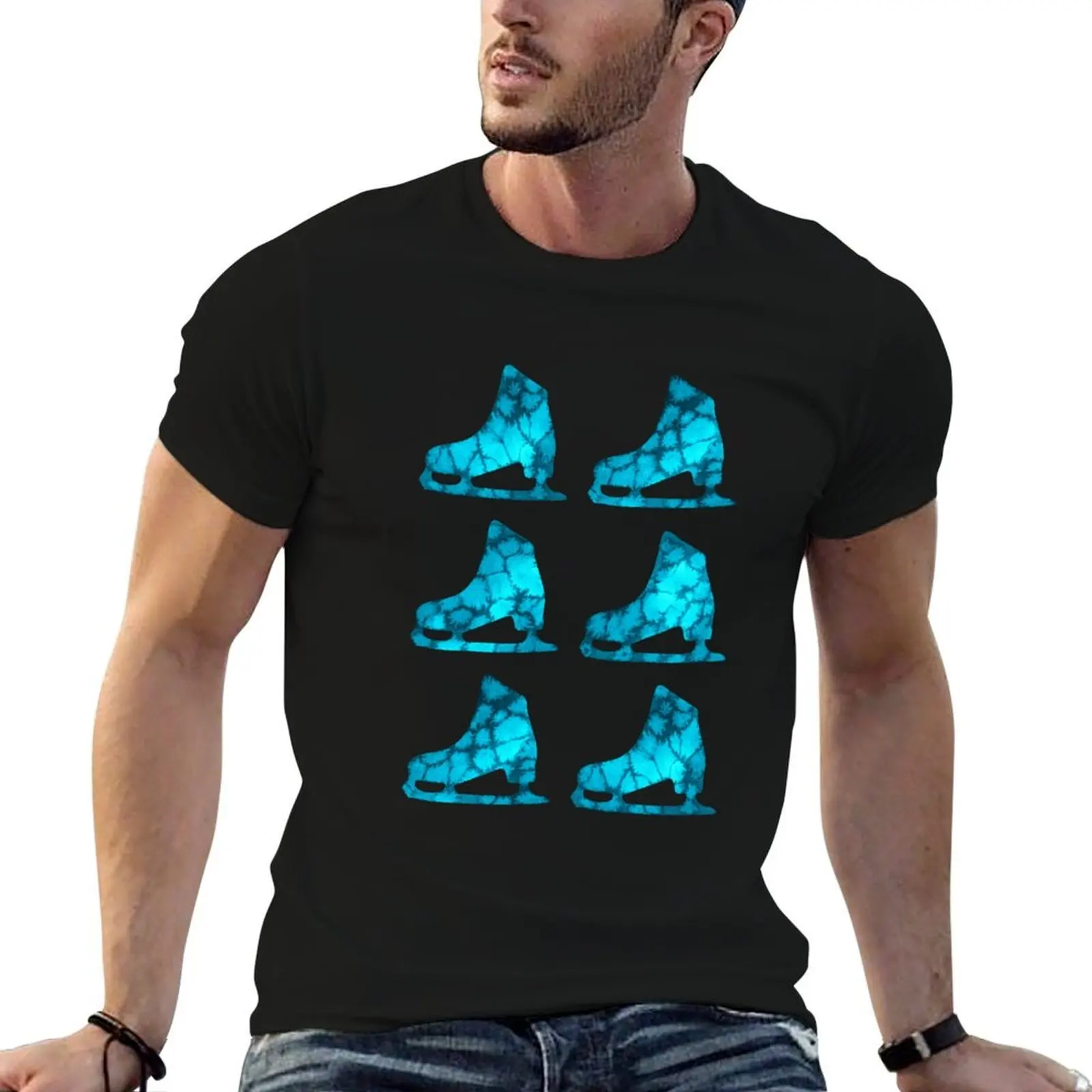 

Watercolor Figure Skates (Aquamarine) T-Shirt men t shirt cotton 100% anime t shirts for man T-Shirt