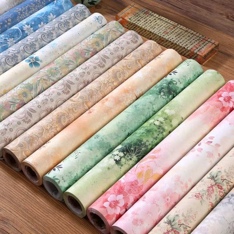 antique-floral-pattern-long-scroll-xuan-paper-semi-rice-half-ripe-calligraphy-writing-paper-chinese-brush-ink-art-scroll-supply