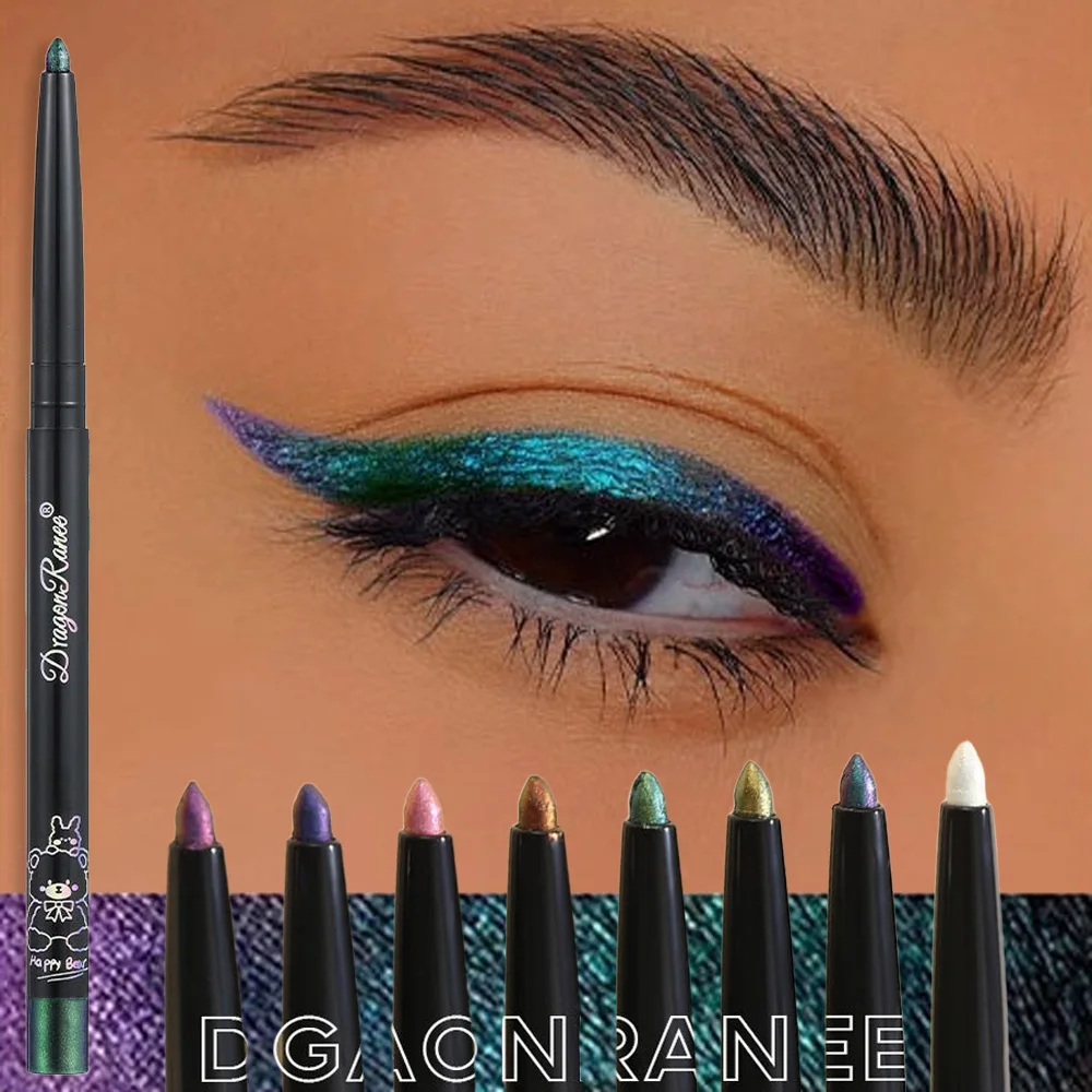 Lápiz Delineador de Ojos Perlado Aurora, Resistente al Agua, Azul Púrpura, con Brillo de Diamante, Sombra de Ojos Metálica Cromada, Maquillaje para Ojos Efecto Gusano de Seda