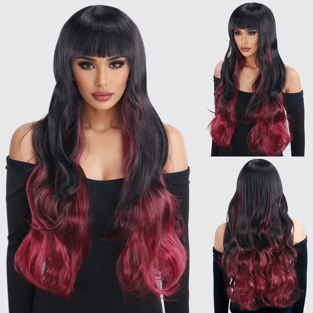 

European and American fashion wig female long hair gradual change color chemical fiber headgear wave curl Qi bangs high temperat