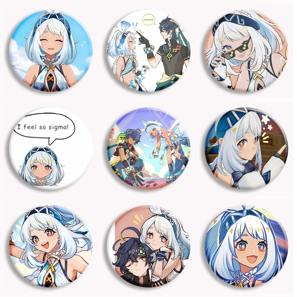 Genshin Merch Figurine 9 Pieces | Mualani Kachina Kinich Keychain Badge Ticket Set | Genshin Cosplay Key Ring Pins | Cool Bag Decorations