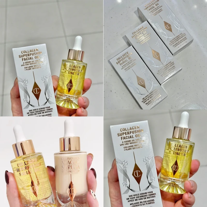 Charlotte Tilbury CT Gloss à lèvres solide soyeux non gras, soin généreux pour la peau, huile essentielle pour le visage au collagène, essence cristalline