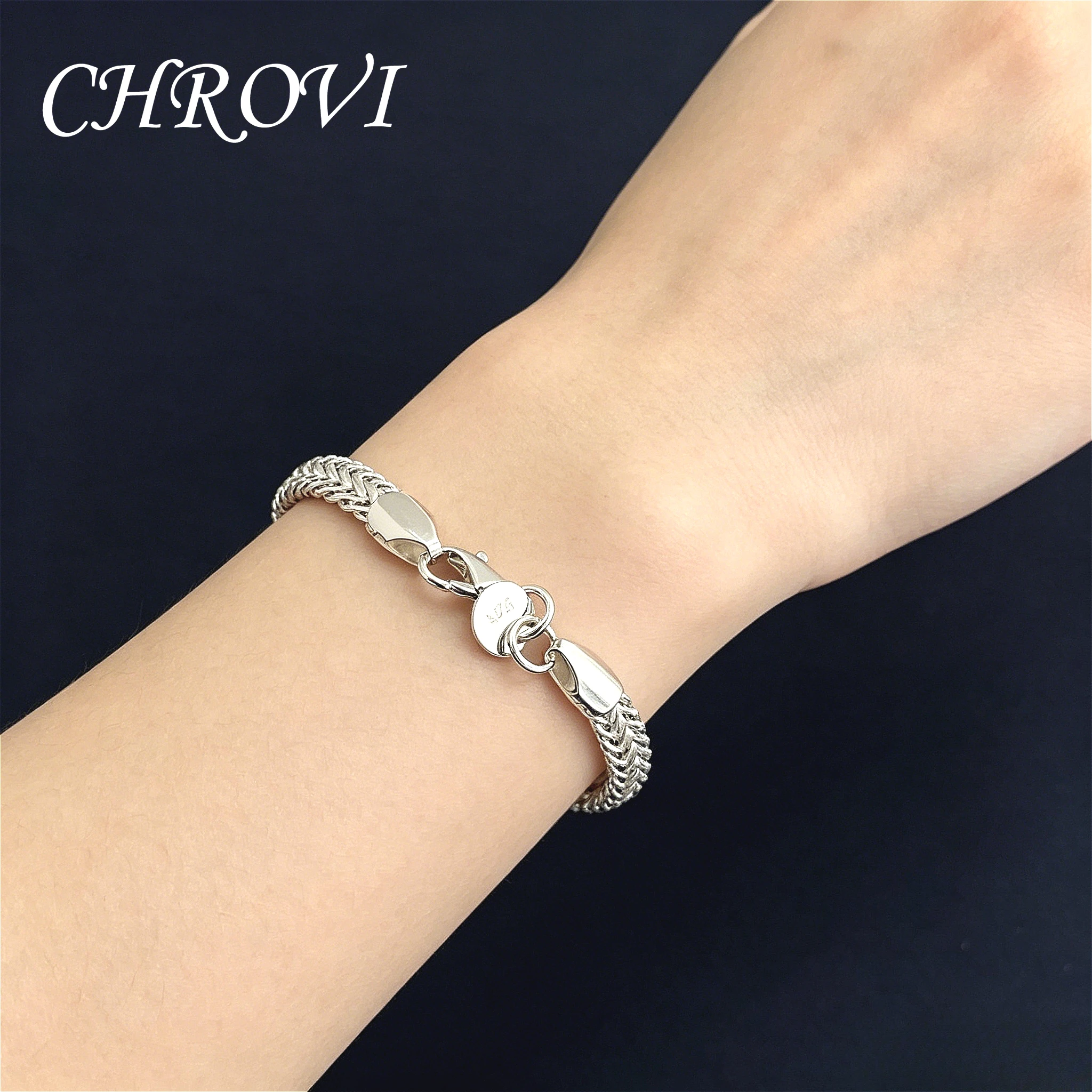 925 sterling silver 6mm flat snake bone chain bracelet, solid side chain for women and men, party gift