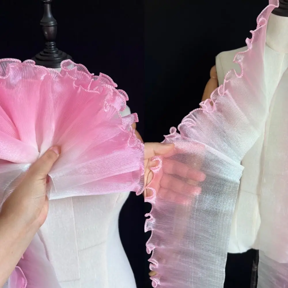 2 Yard Flounce Wave Lace Fabric Fashion Gradient Color Pleat Mesh Organza 12cm Wide Ruffle Dress Accessories