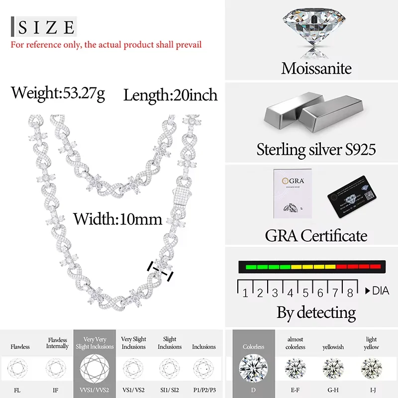 TUHE Unisex 925 Chains Cross Necklaces Moissanite Cuban Chain For Men Hip Hop Jewelry