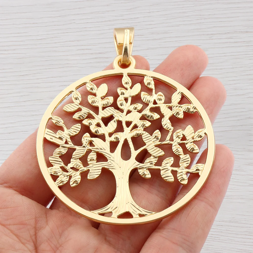 2 x Antique Gold Color Large Hollow Open Round Tree Charms Pendants For DIY Necklace Jewelry Making Findings Accessories