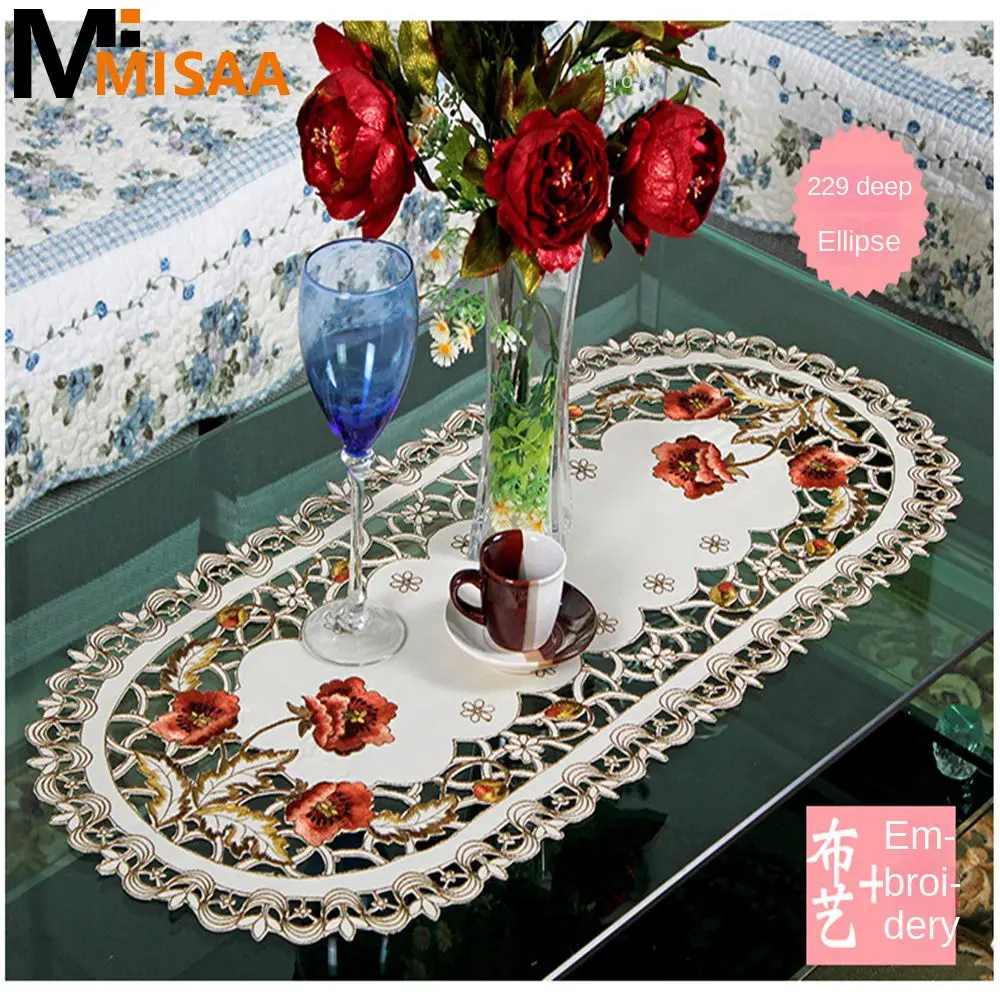 Tablecloth Anti-scald Rectangular For Dining Table Pastoral European Embroidery Craft Coffee Table Mat Dish Cup Plate Fabric