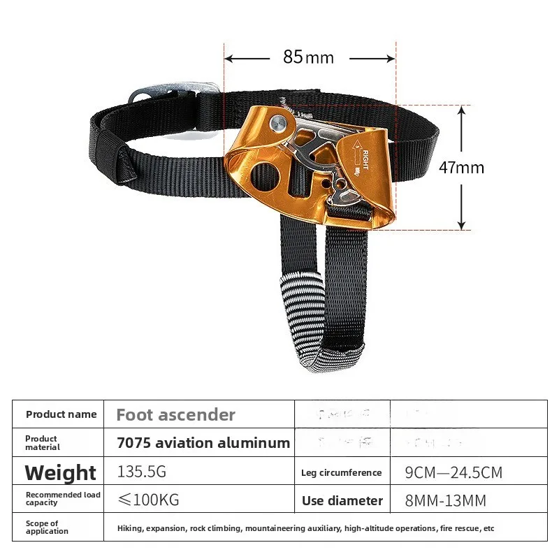 150kg Right/Left Foot Climbing Ascender Aluminium Alloy Descender Labor-saving Rope Climber Mountaineering Equipment