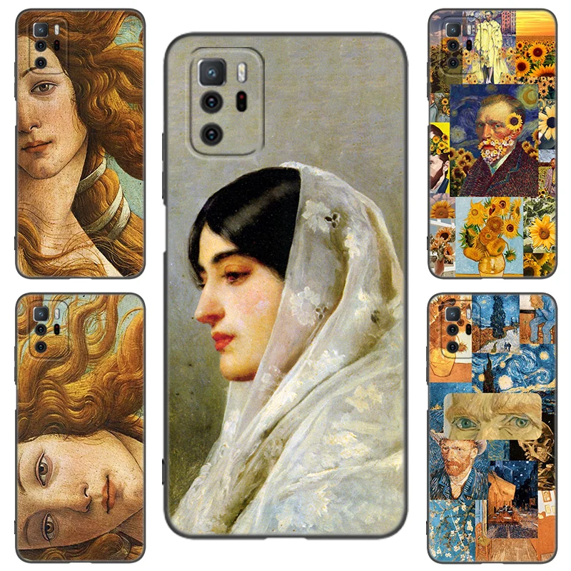 Art Painting Birth Of Venus Black Silicone Phone Case For Xiaomi Redmi Note 9 10 11 12 13 Pro Plus 11S 4G 11T 5G 9S 10S 12S