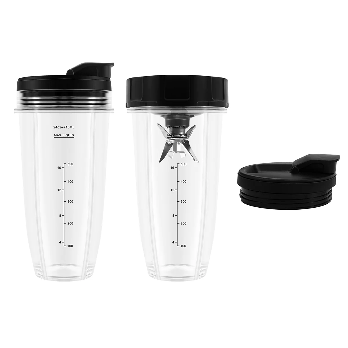 

A86I-Blender Replacement Parts for Ninja, 2 24Oz Cups with To-Go Lids, 7 Fins Extractor Blade, for Nutri Ninja Auto IQ