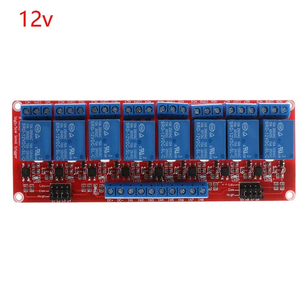 8 Channel Relay Module with Optocoupler Isolation High and Low Level Trigger Control LED Indicators Safety Slots