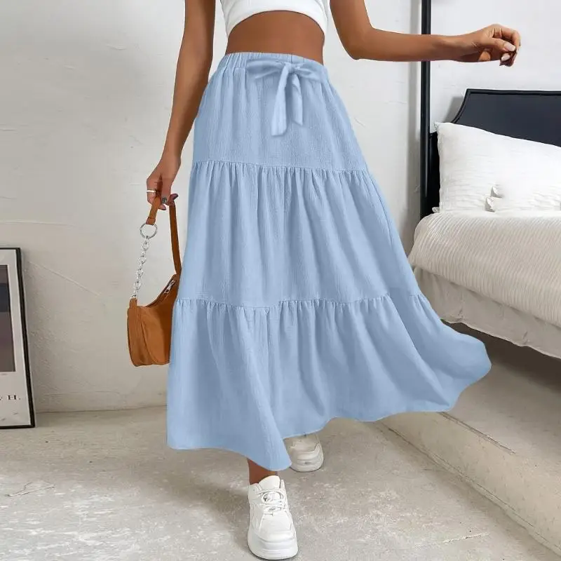 

Y3NE Women's Flared Maxi Skirt with High Waist and Pleats for Effortless Stylish Retro Pleated Skirt For Daily Wear