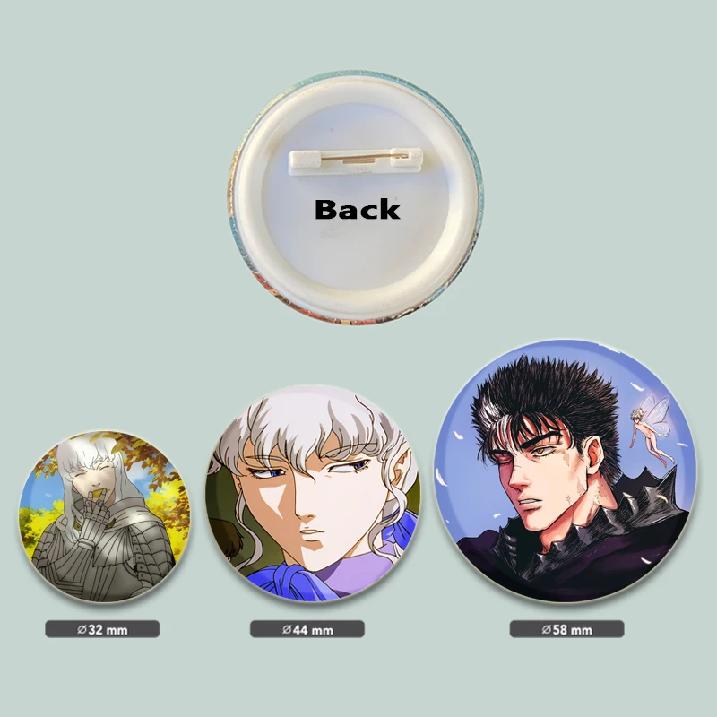 58mm Anime Character Berserker Pins Tinplate Badge DIY Custom Cartoon Brooch for Fans Collection Gifts Clothes Hats Decoration