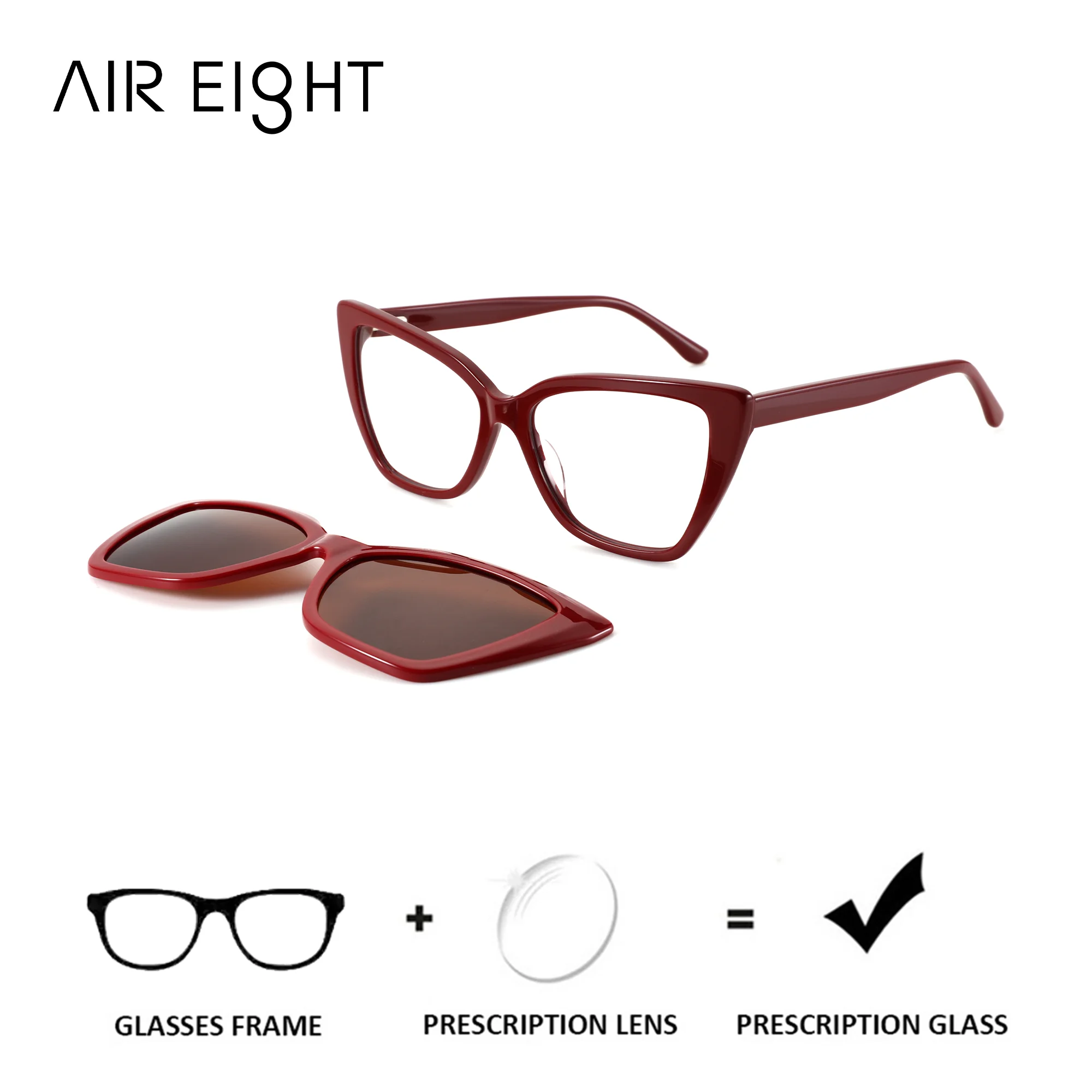 AIREIGHT – lunettes de vue polarisées à clip magnétique en acétate pour femmes, lunettes optiques progressives, pour myopie