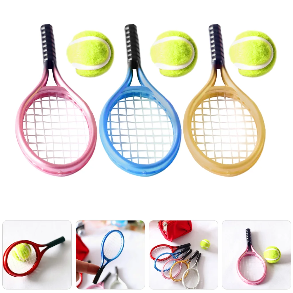 Simulated Tennis Mini Toys House Decor Desktop Racket Accessories Decorate Decorative Plastic Miniature and Ball Ornament