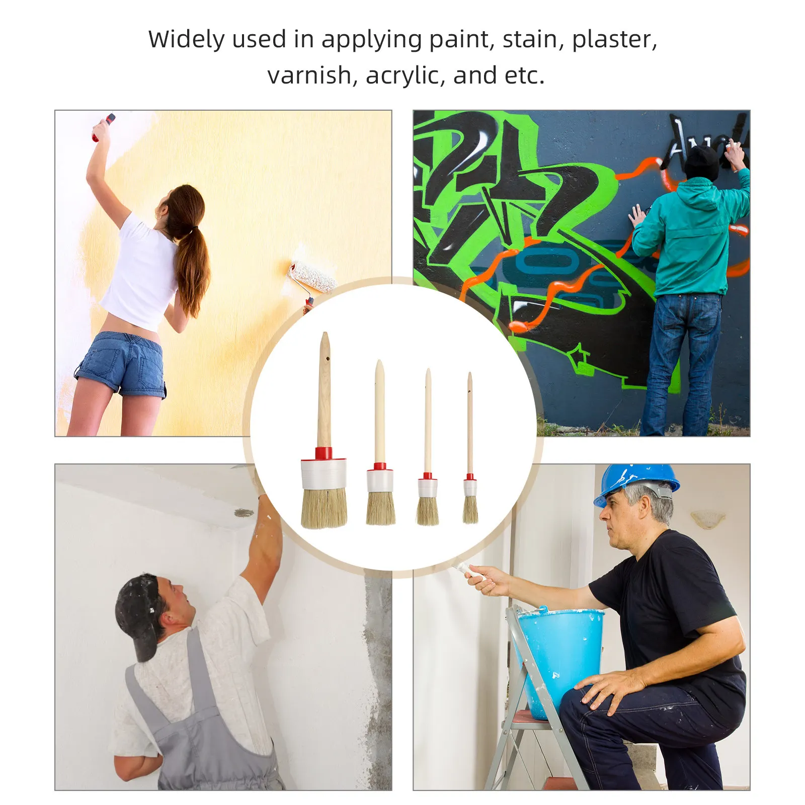 

Набор из 4 кистей для рисования с деревянными ручками: удобные кисти для масляных красок, пигментов и лаков, для художников