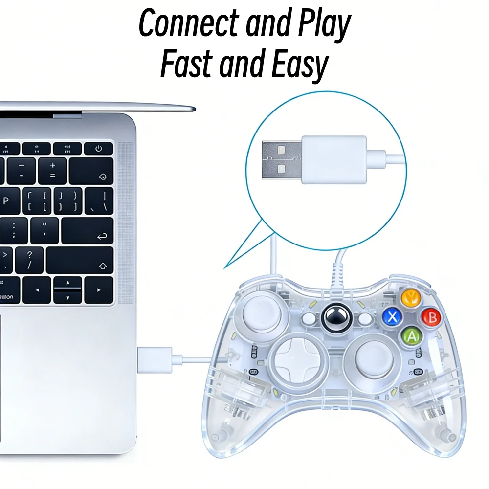 Transparent Gamepads Controller For XBOX 360 Console With LED Light USB Wired Gamepads For Steam PC Computer Laptop Joystick view 3