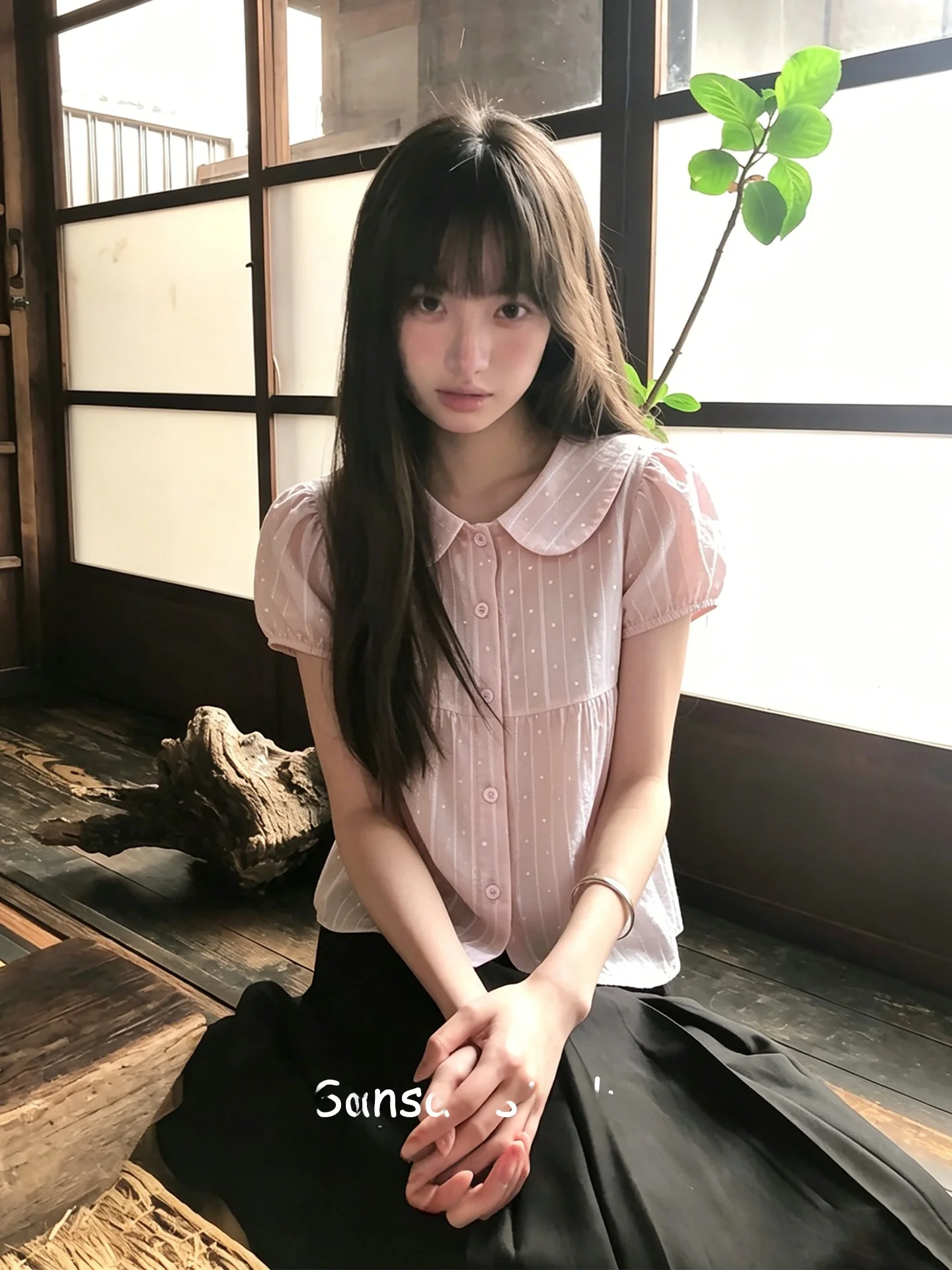 

Summer Polka Dot Short Sleeve Loose Fit Doll Collar Shirt Women's Fashion Pink Slimming College Style Top Breathable Cool Sen...