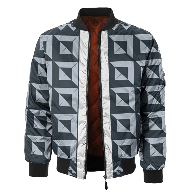 Retro Printing Patch Jacket Men's Clothing Stand Collar Zipper Long Sleeve Jackets Harajuku Streetwear Square Spots Bomber Coat