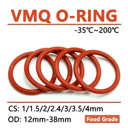 30pcs Red Silicone O Ring CS 1 1.5 2 2.4 3 3.5 4mm OD 12-38mm Food Grade Waterproof Washer Rubber Insulated Seal Gasket VMQ