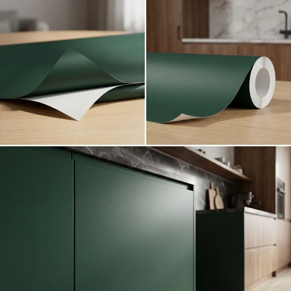 Luxury Matte Emerald Green PVC Wallpaper, Removable Waterproof Self-Adhesive Sticker for Kitchen Bedroom Renovation