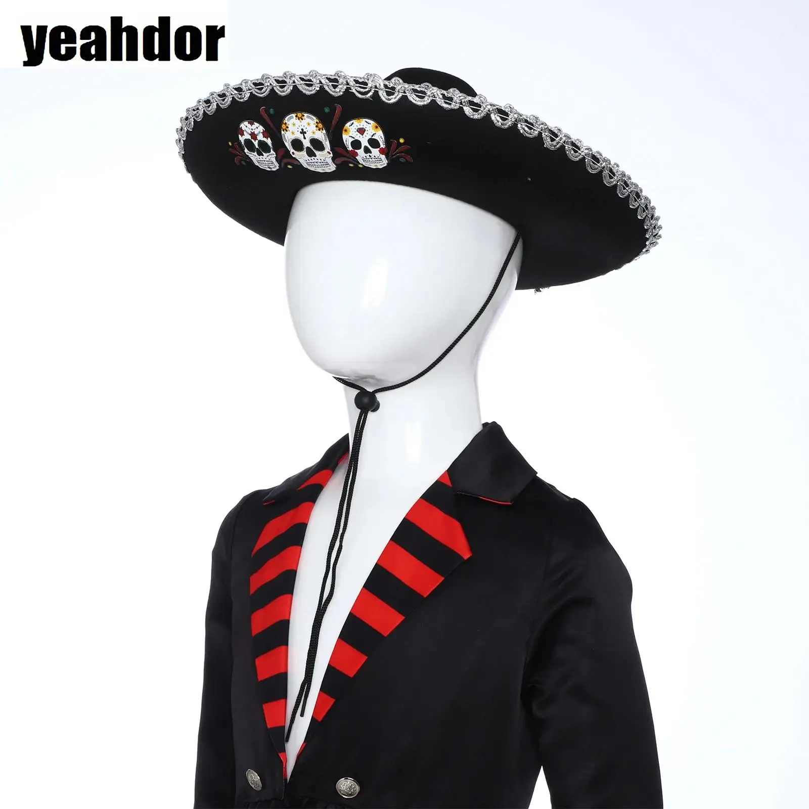 Mexikanischer Hut, klassischer Hut mit breiter Krempe, Totenkopf-Muster, Metallgeflecht, Partyhut für Erwachsene, Jungen, Halloween, Karneval, Cosplay-Zubehör