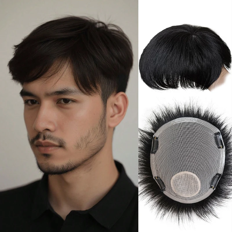 

Мужской 100% натуральный дышащий парик из 100% человеческих волос, топ, швейцарский кружевной парик, прикрытие для истонченных волос, лоб, лысиние, маскировка