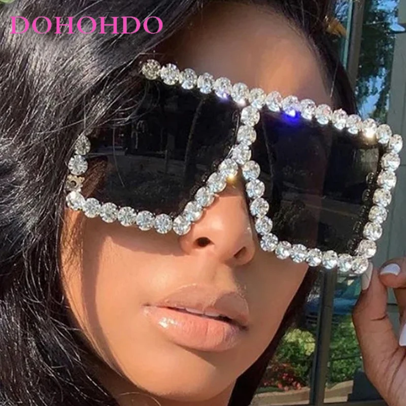 Trending Oversized Square Women Sunglasses Rhinestone Luxury Design Men Sunglass Drive Travel Party Rainbow Shades UV400 Lentes