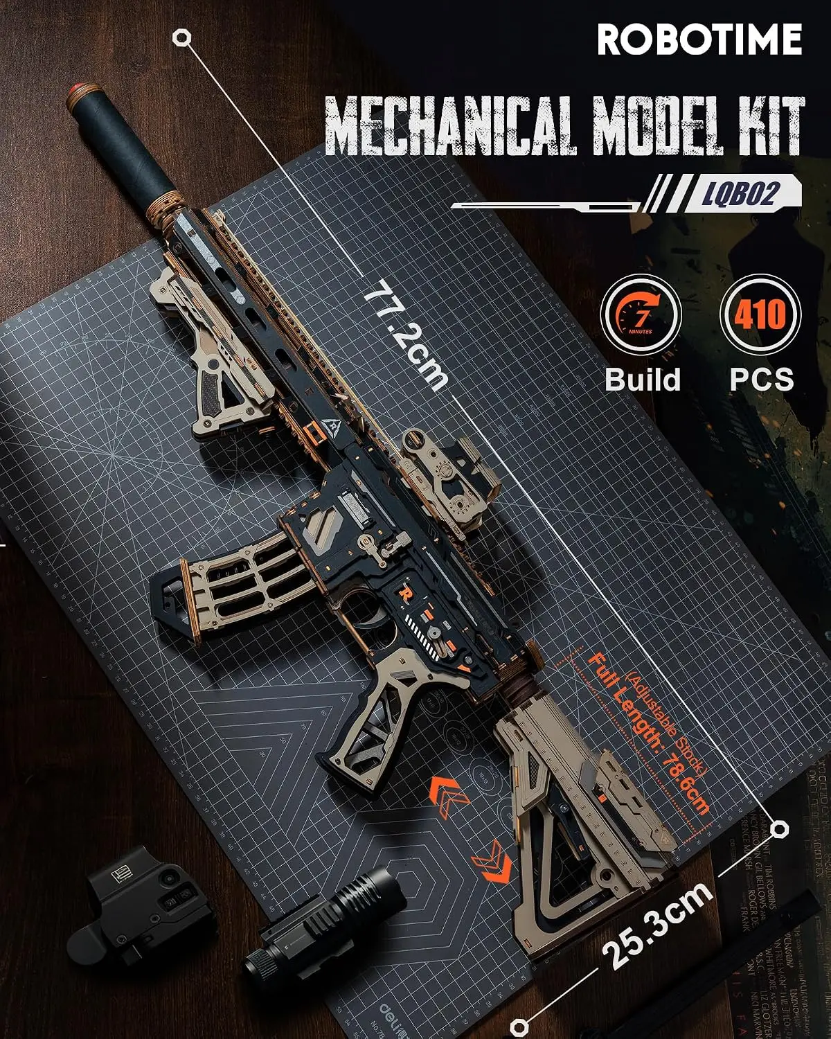 ROKR Wooden Mechanical Model Kit with Rubber-Band Motion LQB02 410-Piece Build Approx 7-Hour Project Adjustable Rear Support