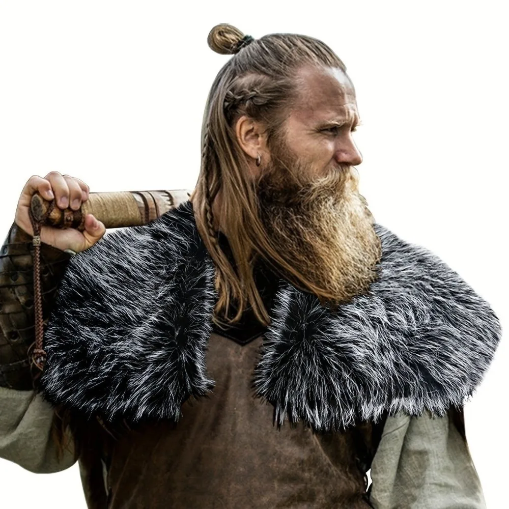 New Plush Faux Fur Shawl Polyester Multicolor Shoulder Cape Warm Lightweight Viking Costume Cape Medieval Costume