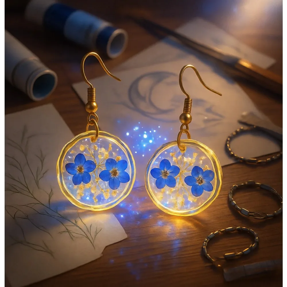 

Серьги-подвески с настоящими прессованными цветами, ручной работы, в стиле бохо, цветочные украшения, подарок для нее