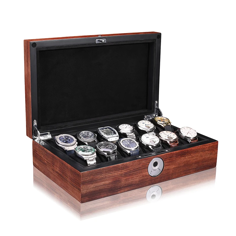 Custom Luxury 6 8 12 Grids Preimium Velvet High Quality Mens Mechanical Fingerprint Wooden Watch Storage Box