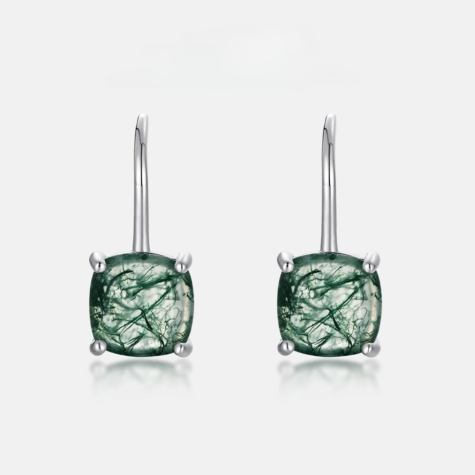 

Sunnice Simple Fashionable Water Grass Agate Earrings S925 Sterling Silver Inlaid Green Moss Stone Ear Hook Earrings for Women