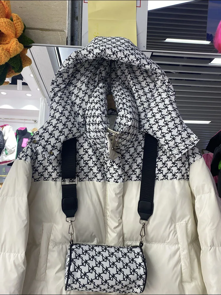 Women's Down Jacket 2024 Fall and Winter Short Section Printing Hooded Warm White Duck Down Coat Thickened Women's Jacket